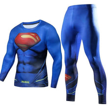 Load image into Gallery viewer, Men's Compression GYM training Clothes Suits workout Superman jogging Sportswear Fitness Dry Fit Tracksuit Tights 2pcs / sets